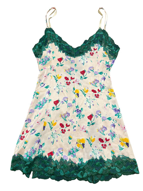 Dolce & Gabbana Pink Satin Green Lace Tank Top