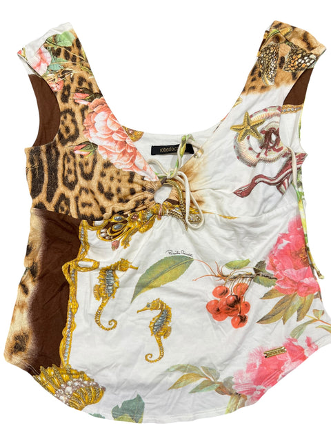 Roberto Cavalli White Animal Print Gold Detail Set