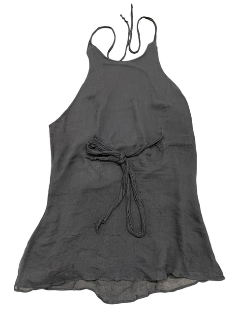 Vintage Black Silk Transparent Backless Top
