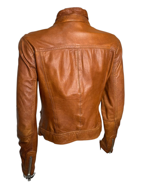 Dolce & Gabbana Camel Leather Zip Jacket