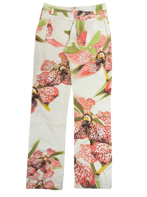 Roberto Cavalli White Orchid Print Pant