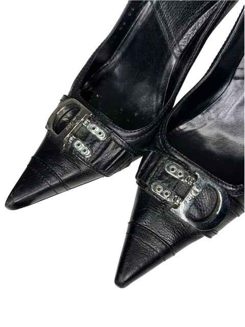 Dior Black Leather Silver D Shoes T40