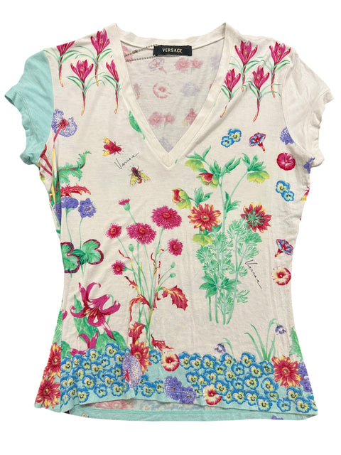 Versace White Flower Print T-Shirt