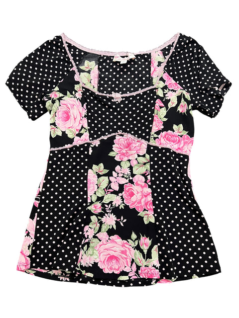 Blumarine Black Pink Polka Dot Top