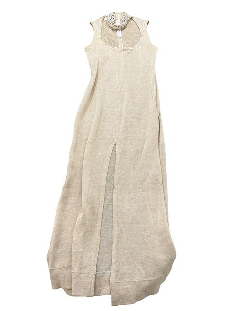 Paola Fran Beige Knit Neck Details Long Dress