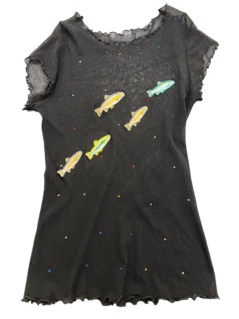 Vintage Black Mesh Fish T-Shirt