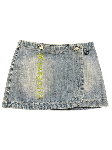 Mezzo Blue Denim Green Strass Mini Skirt