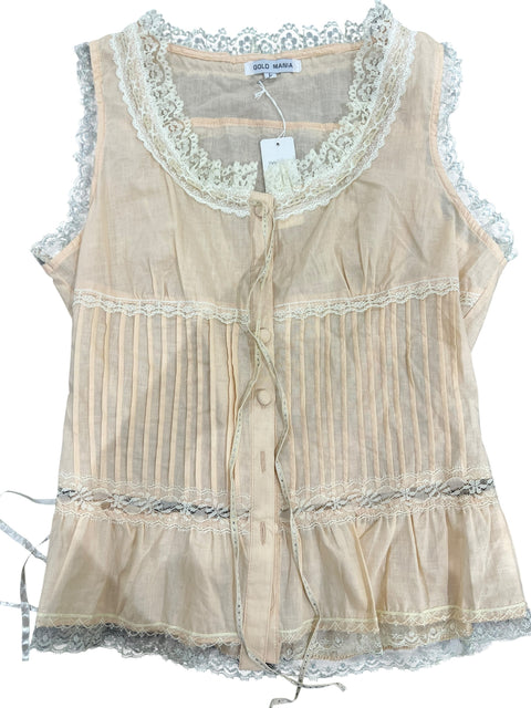 Gold Mania Pink White Lace Blouse