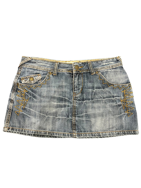 STP Blue Denim Brown Seam Mini Skirt