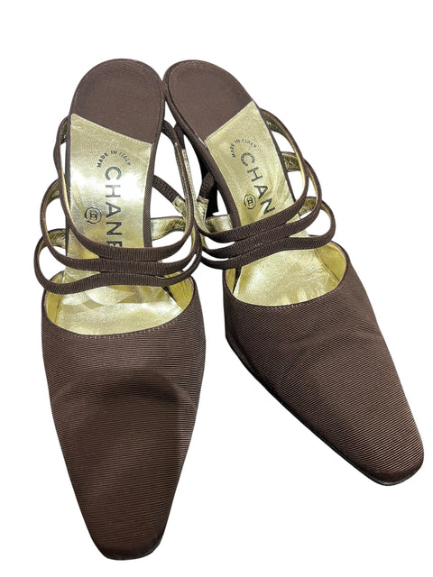 Chanel Brown Canvas Mules