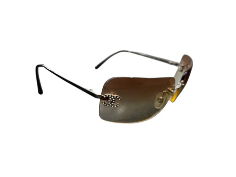 Chanel Silver Sunset Rhinestone Logo Sunglasses