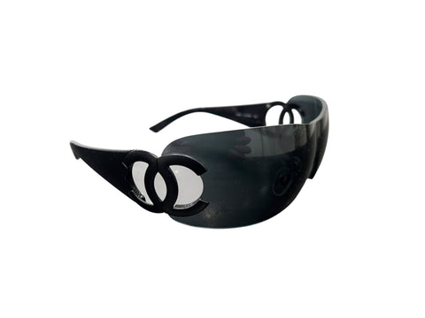 Chanel Black Matt Logo Mask Sunglasses