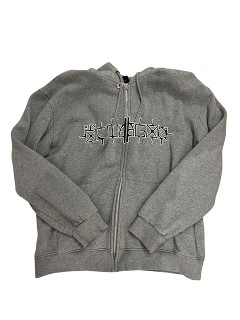 Octagon Light Grey Navy Blue Print Hoodie