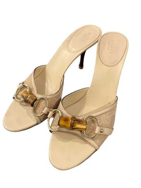 Gucci Pink Gold Bamboo Mules