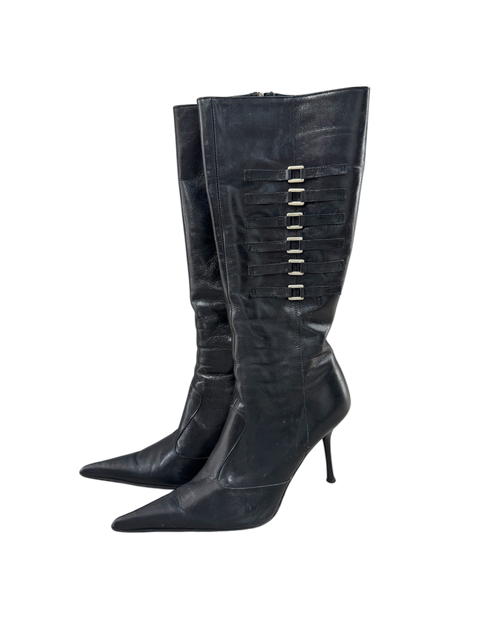 Vintage Black Leather Straps Boots