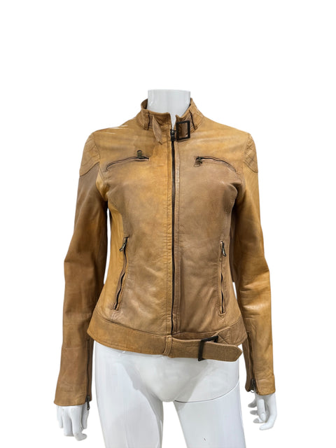 Vera Pelle Camel Buckle Leather Jacket