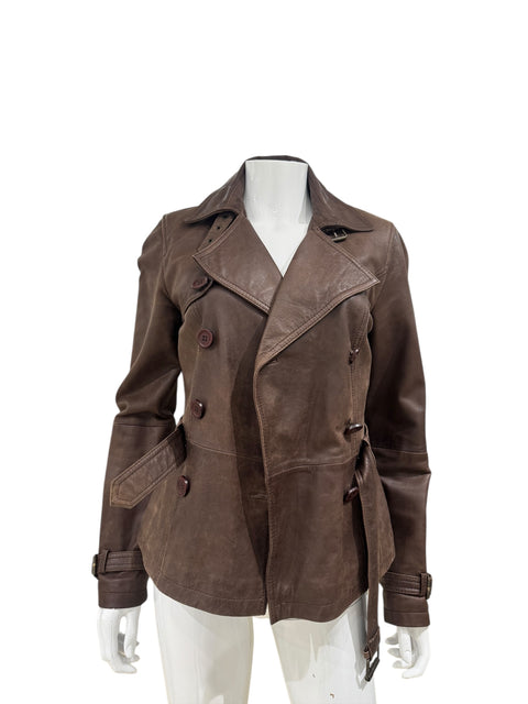Vintage Double Button Brown Leather Jacket