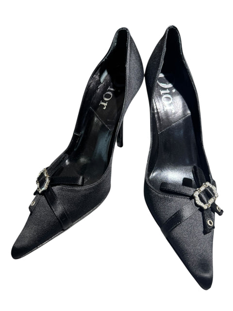 Dior Black Satin Rhinestone details Heels