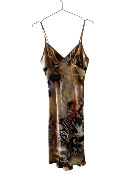 Galliano Gold Silk Mid-Length Dress