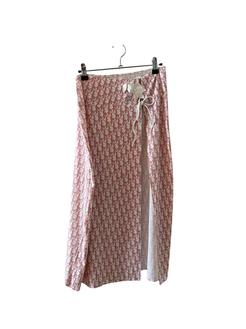 Christian Dior Pink Logo Monogram Flowers Wraparound Skirt