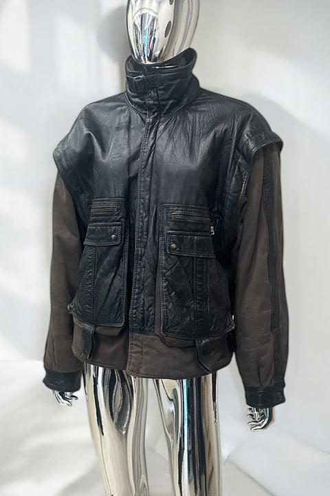 Half Cotton Half Leather Brown Jacket