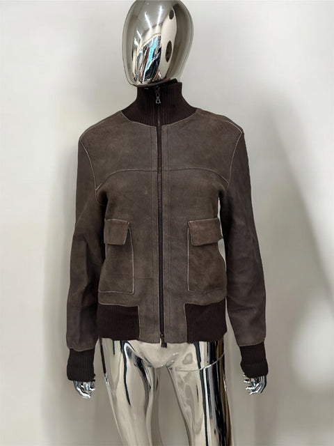 Grey Brown High Collared Jacket