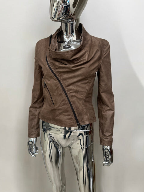 Diagonal Zipper Leather Jacket