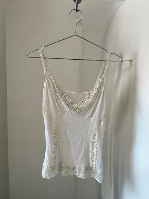 White Strass Dentelle Tank Top