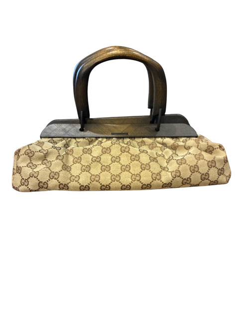 Vintage Gucci GG Canvas With Woodtone Handle Bag