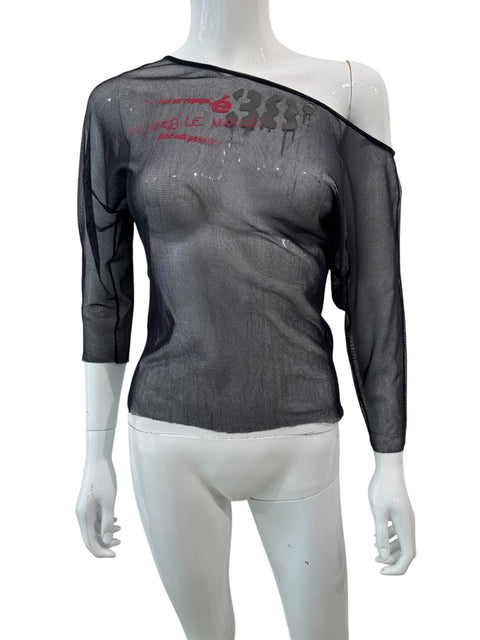 Cop. Copine Red Texte Details Mesh Top
