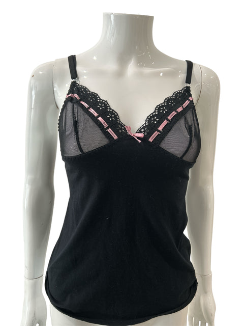 Dolce Gabbana Black Mesh and Pink Ribbon Top