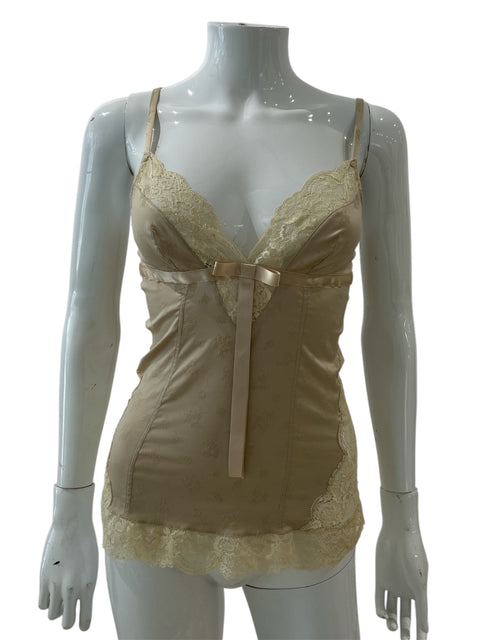 Dolce & Gabbana Beige Floral Satin and Lace Bustier