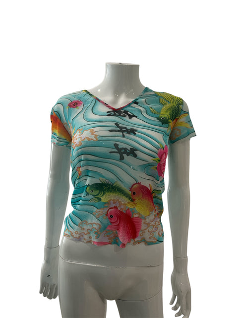 Kenzo Multicolor Fish Print Mesh Top
