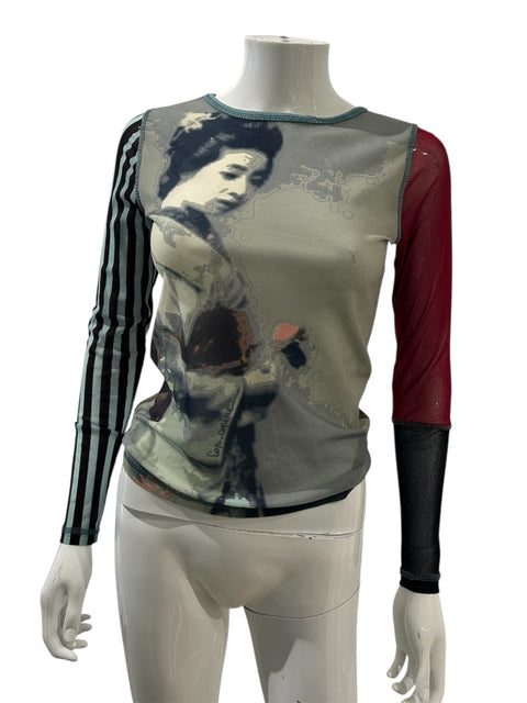 Cop Copine Geisha Print Long Sleeve Mesh Top