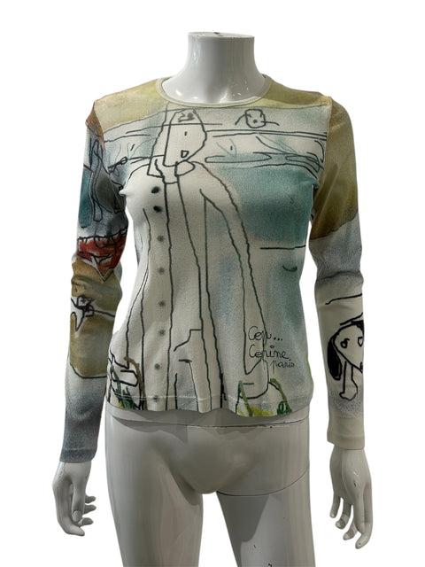 Cop Copine Drawing Pastel Print long Sleeve Mesh Top