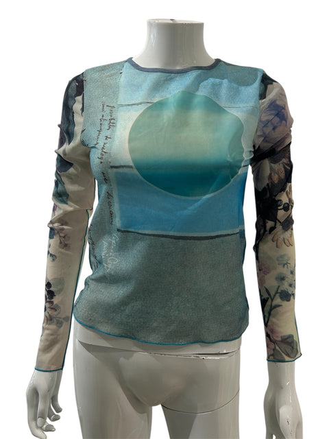 Cop copine Blue Circle Print Long Sleeve Mesh Top