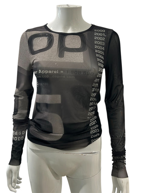 Cop Copine Black and White Letters Long Sleeve Mesh top