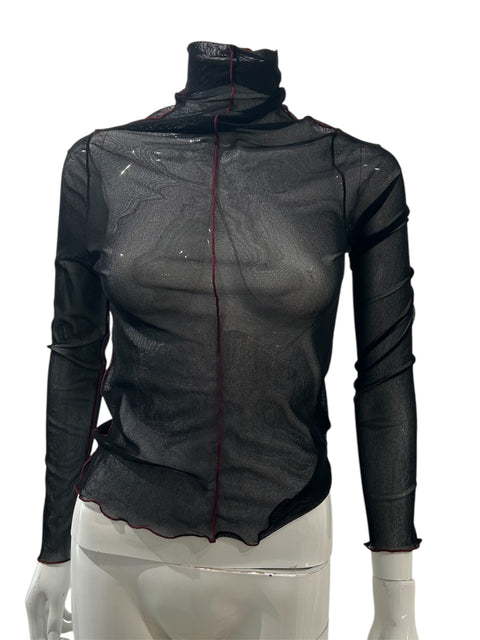 Cop Copine Black Turtle Neck Long Sleeve Mesh Top