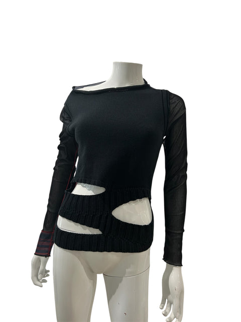 Cop Copine Navy Blue Knit and Mesh Long Sleeve Shirt