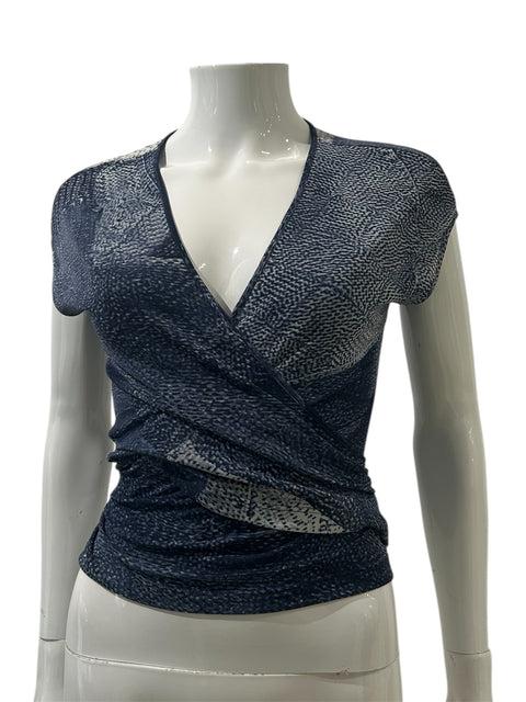 Kenzo Blue Jean Print Crossed Top