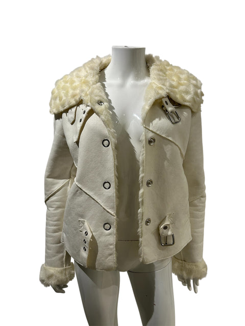 Armani White Aviator Faux Fur Coat