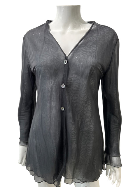 Grey Mesh Long Sleeve Silk Gilet