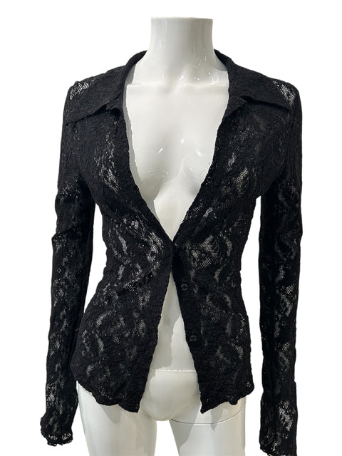 Black Lace VNeck See-Through Shirt