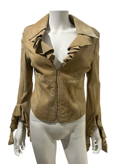 Sottotono Beige Leather V Neck Jacket