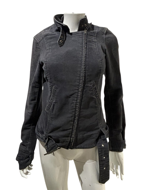 Sisley Washed Black Jean Perfecto Zip Jacket