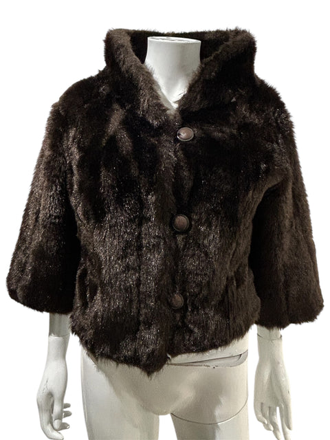 Brown Short Faux Fur Button Jacket