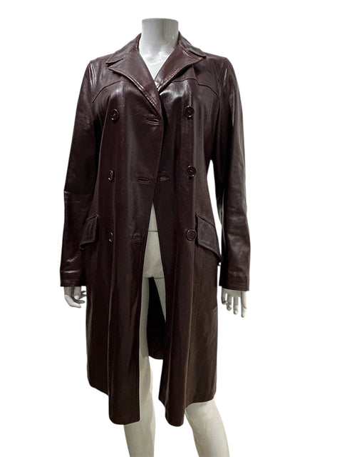 Max & Co Dark Red Long Leather Trench Coat