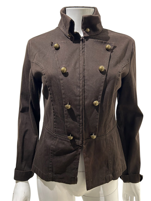 Dark Brown Jean Military Button Style Jacket
