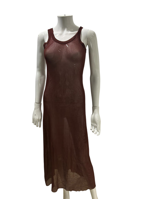 JPG Dark Brown Mesh Tank Long Dress