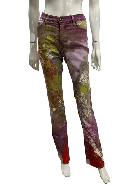 Cavalli Purple and Japanese Ornements/Flowers Pattern Jean